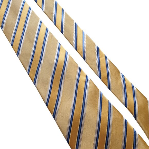 Vintage Countess Mara Designer Necktie Yellow Blue Striped Tie Office Dad Gift - Picture 2 of 5